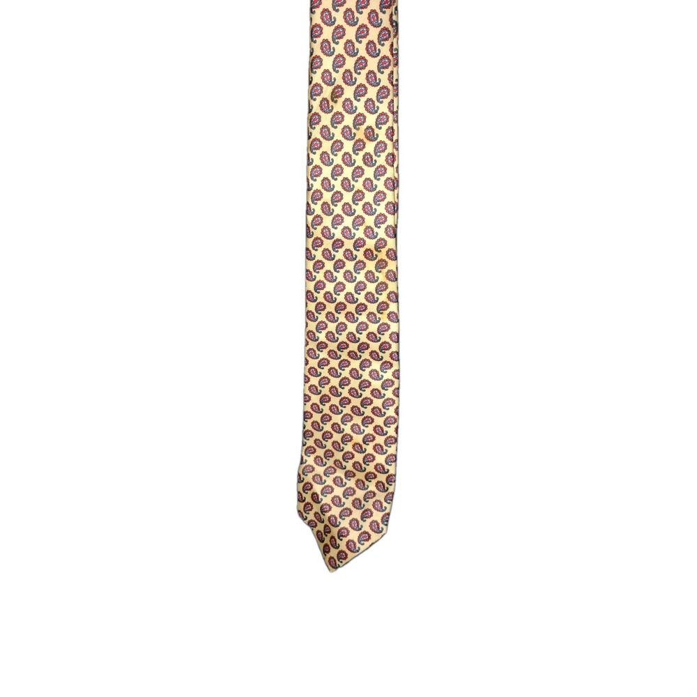Brooks Brothers Makers Tie English All Silk Foulard Paisley print Yellowβ Red